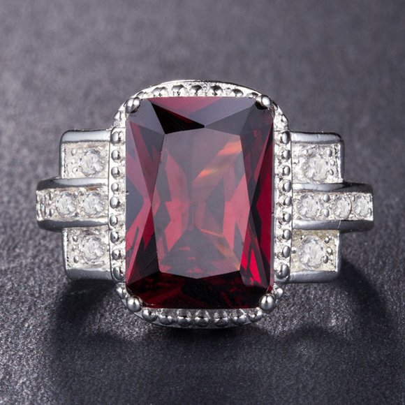 Jewelry - "925 Silver Plated Lovely Red Square CZ Wedding Ring,